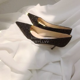 Jimmy Choo Fashion Blingbling Sheepskin Pointed High Heels For Women Black