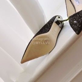 Jimmy Choo Fashion Blingbling Sheepskin Pointed High Heels For Women Black