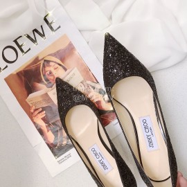 Jimmy Choo Fashion Blingbling Sheepskin Pointed High Heels For Women Black