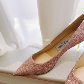 Jimmy Choo Fashion Blingbling Sheepskin Pointed High Heels For Women Pink