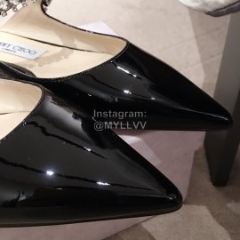Jimmy Choo Fashion  Diamond Leather Pointed Flat Heel Sandals For Women Black