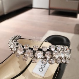 Jimmy Choo Fashion  Diamond Leather Pointed Flat Heel Sandals For Women Black