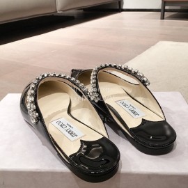 Jimmy Choo Fashion  Diamond Leather Pointed Flat Heel Sandals For Women Black