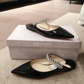 Jimmy Choo Fashion  Diamond Leather Pointed Flat Heel Sandals For Women Black