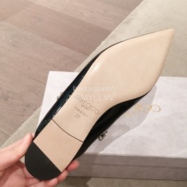 Jimmy Choo Fashion  Diamond Leather Pointed Flat Heel Sandals For Women Black