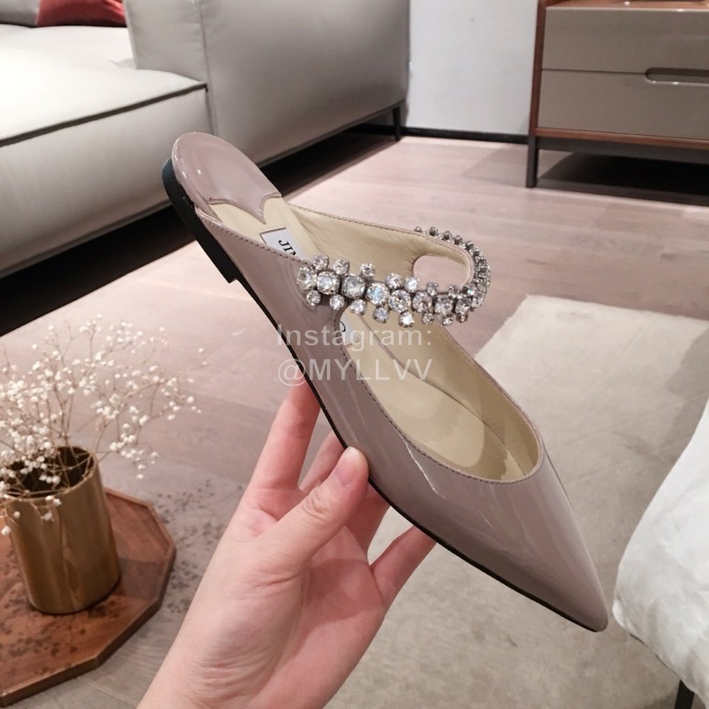 Jimmy Choo Fashion  Diamond Leather Pointed Flat Heel Sandals For Women 