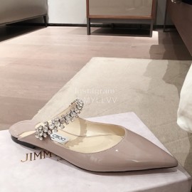 Jimmy Choo Fashion  Diamond Leather Pointed Flat Heel Sandals For Women 