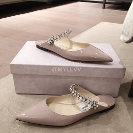 Jimmy Choo Fashion  Diamond Leather Pointed Flat Heel Sandals For Women 