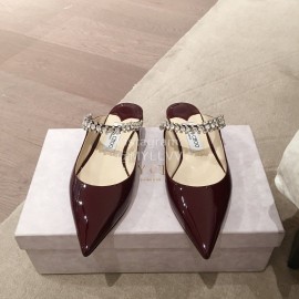 Jimmy Choo Fashion  Diamond Leather Pointed Flat Heel Sandals For Women Brown