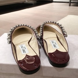 Jimmy Choo Fashion  Diamond Leather Pointed Flat Heel Sandals For Women Brown