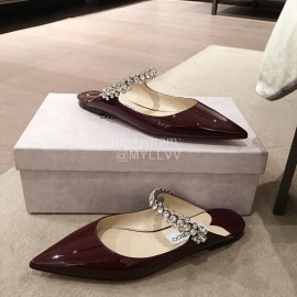 Jimmy Choo Fashion  Diamond Leather Pointed Flat Heel Sandals For Women Brown