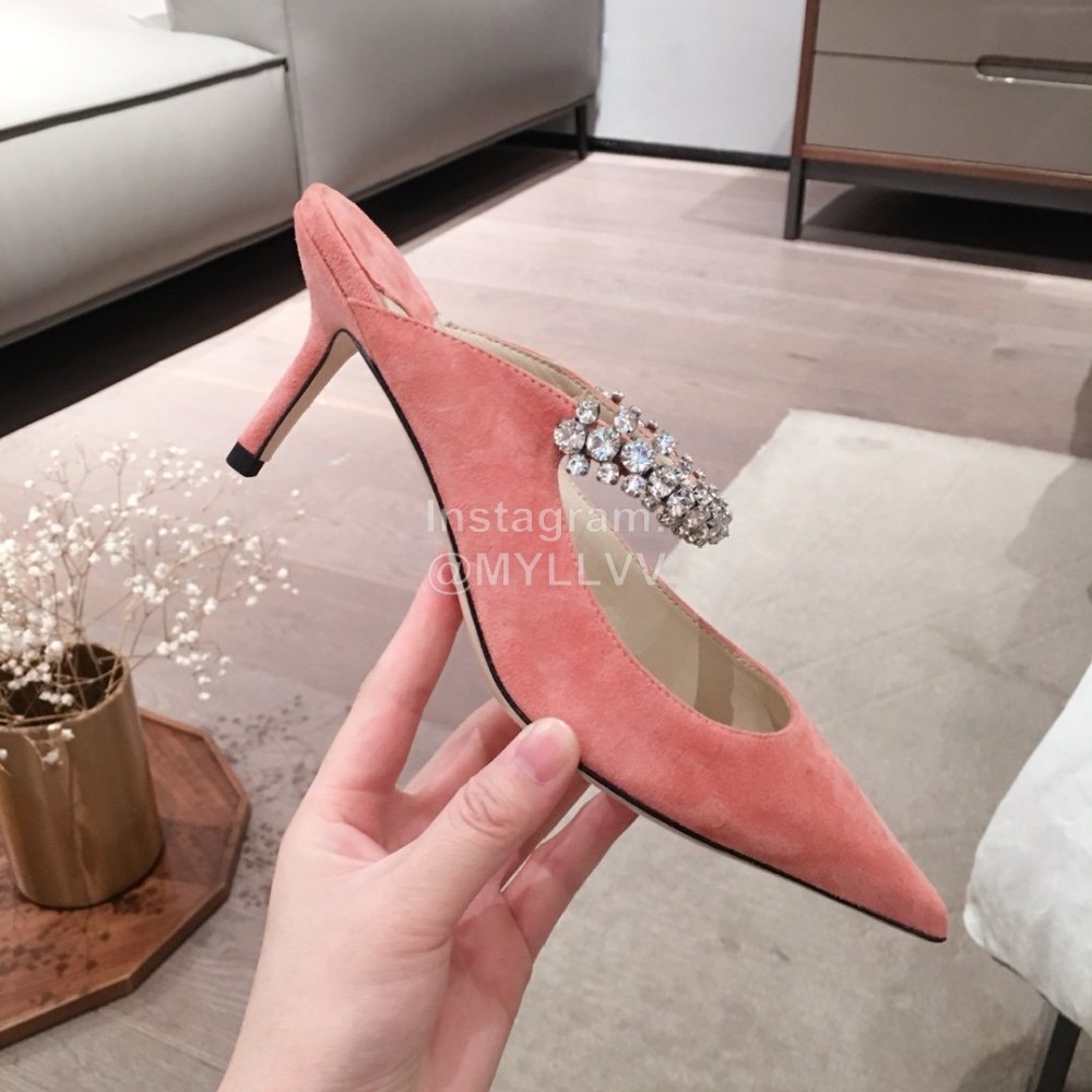 Jimmy Choo Fashion Diamond Velvet Pointed High Heel Sandals For Women Pink