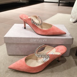 Jimmy Choo Fashion Diamond Velvet Pointed High Heel Sandals For Women Pink