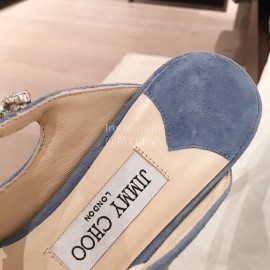 Jimmy Choo Fashion Diamond Velvet Pointed High Heel Sandals For Women Blue