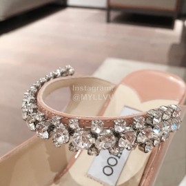 Jimmy Choo Fashion Diamond Leather Pointed High Heel Sandals For Women Pink