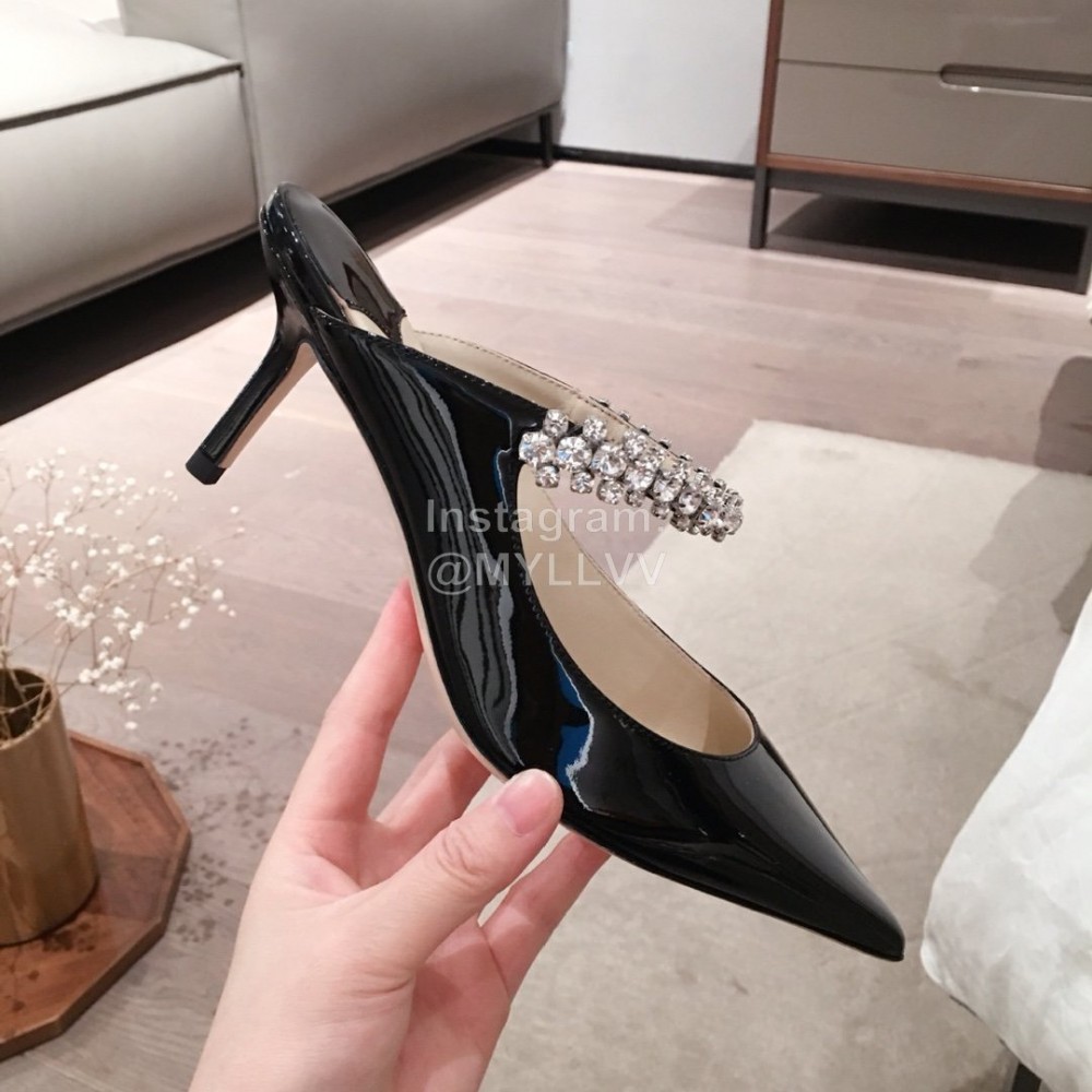 Jimmy Choo Fashion Diamond Leather Pointed High Heel Sandals For Women Black