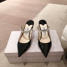 Jimmy Choo Fashion Diamond Leather Pointed High Heel Sandals For Women Black