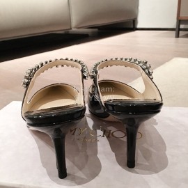 Jimmy Choo Fashion Diamond Leather Pointed High Heel Sandals For Women Black