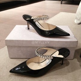 Jimmy Choo Fashion Diamond Leather Pointed High Heel Sandals For Women Black