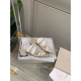 Jimmy Choo New Pearl Sheepskin Thick High Heeled Slippers For Women Silver