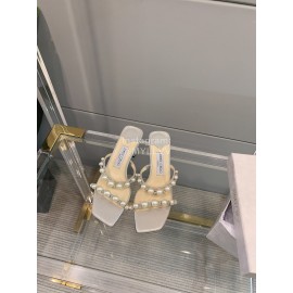 Jimmy Choo New Pearl Sheepskin Thick High Heeled Slippers For Women Silver