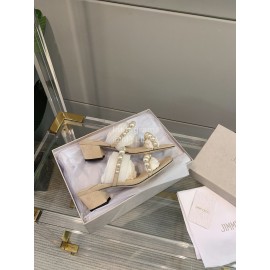 Jimmy Choo New Pearl Sheepskin Thick High Heeled Slippers For Women Beige