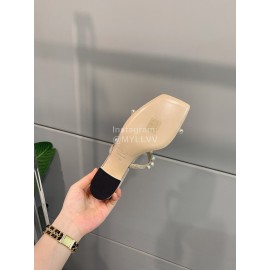 Jimmy Choo New Pearl Sheepskin Thick High Heeled Slippers For Women Beige