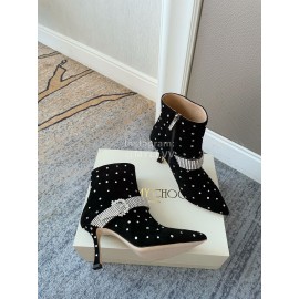 Jimmy Choo Velvet Leather Diamond High Heeled Boots For Women Black