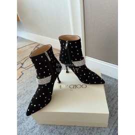 Jimmy Choo Velvet Leather Diamond High Heeled Boots For Women Black