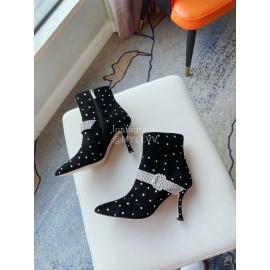 Jimmy Choo Velvet Leather Diamond High Heeled Boots For Women Black