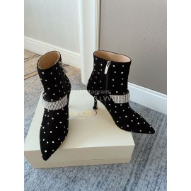 Jimmy Choo Velvet Leather Diamond High Heeled Boots For Women Black