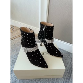 Jimmy Choo Velvet Leather Diamond High Heeled Boots For Women Black