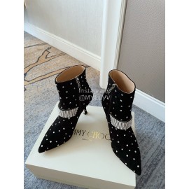 Jimmy Choo Velvet Leather Diamond High Heeled Boots For Women Black