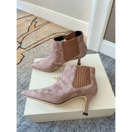 Jimmy Choo Velvet Leather High Heeled Short Boots For Women Coffee