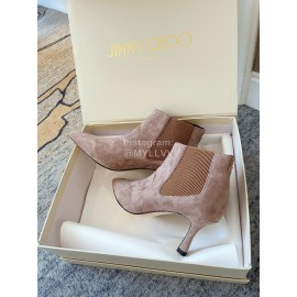 Jimmy Choo Velvet Leather High Heeled Short Boots For Women Coffee