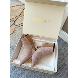 Jimmy Choo Velvet Leather High Heeled Short Boots For Women Coffee