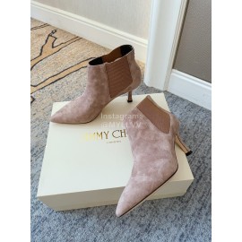 Jimmy Choo Velvet Leather High Heeled Short Boots For Women Coffee