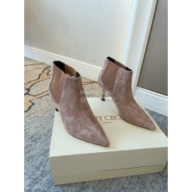 Jimmy Choo Velvet Leather High Heeled Short Boots For Women Coffee