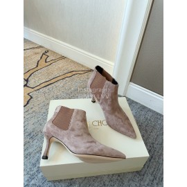 Jimmy Choo Velvet Leather High Heeled Short Boots For Women Coffee