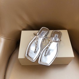 Jimmy Choo New Pearl Cowhide Flip Flops For Women Silver