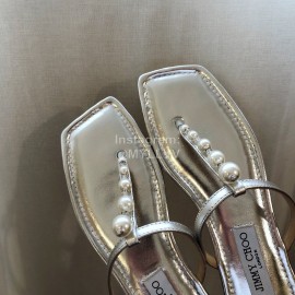 Jimmy Choo New Pearl Cowhide Flip Flops For Women Silver
