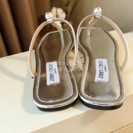 Jimmy Choo New Pearl Cowhide Flip Flops For Women Silver