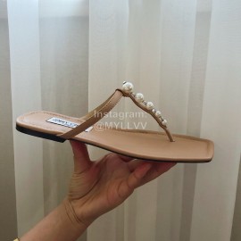 Jimmy Choo New Pearl Cowhide Flip Flops For Women Apricot