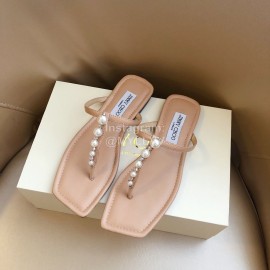 Jimmy Choo New Pearl Cowhide Flip Flops For Women Apricot