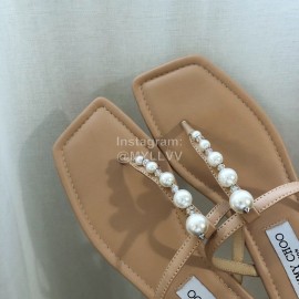 Jimmy Choo New Pearl Cowhide Flip Flops For Women Apricot