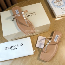 Jimmy Choo New Pearl Cowhide Flip Flops For Women Apricot
