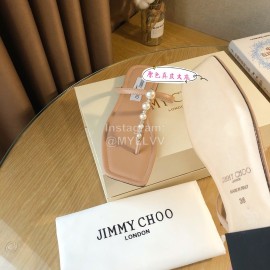 Jimmy Choo New Pearl Cowhide Flip Flops For Women Apricot
