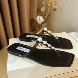 Jimmy Choo New Pearl Cowhide Flip Flops For Women Black