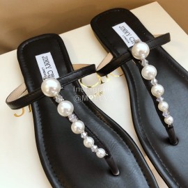 Jimmy Choo New Pearl Cowhide Flip Flops For Women Black