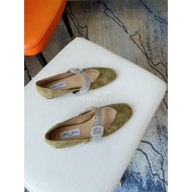 Jimmy Choo Velvet Leather Diamond Buckle Flat Shoes For Women Green